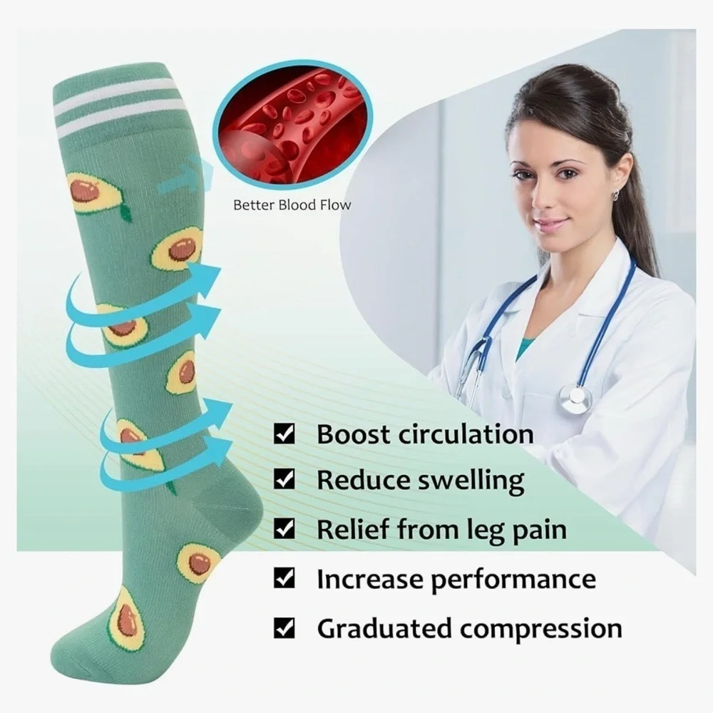 Colorful Compression Socks, 20-30mmHg compression (1 pair), Fresh Fruit Designs